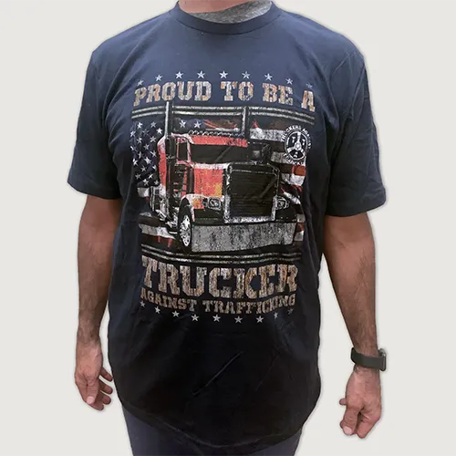 Proud to Be a Trucker Against Trafficking T-Shirt (Blue)