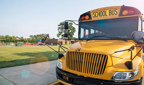 School bus in front of elementary school