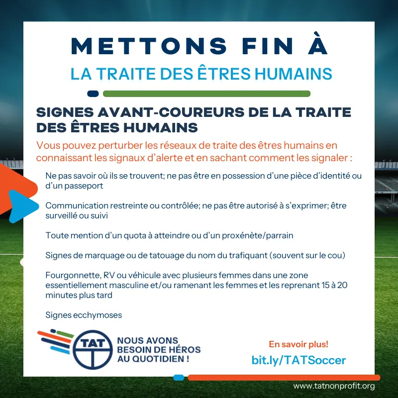 Shut Out Human Trafficking social media graphic (red flags) - French