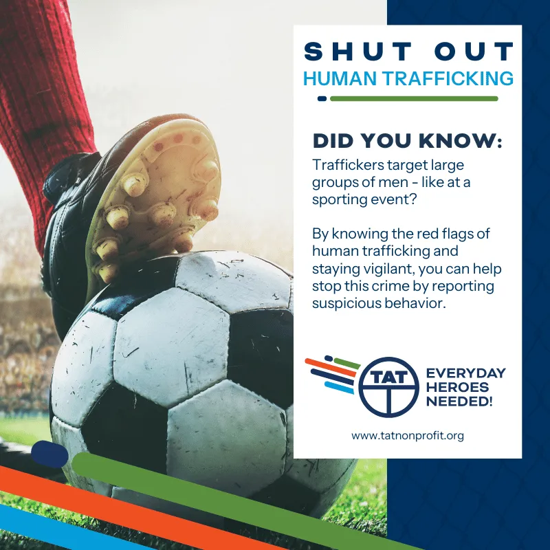 Shut Out Human Trafficking social media graphic (soccer ball)