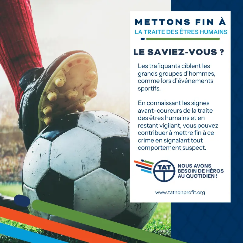 Shut Out Human Trafficking social media graphic (soccer ball) - French