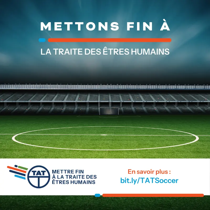 Shut Out Human Trafficking social media graphic (soccer field) - French