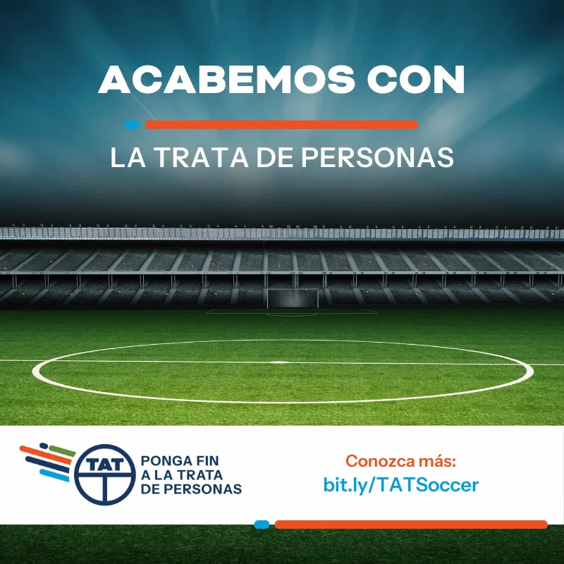 Shut Out Human Trafficking social media graphic (soccer field) - Spanish
