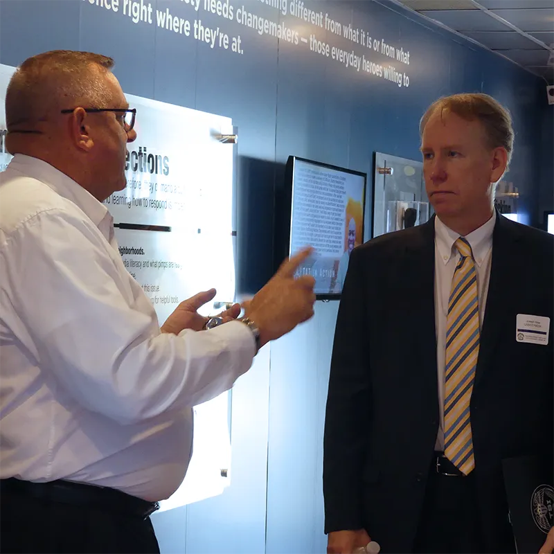 Speaking to a guest in the Freedom Drivers Project