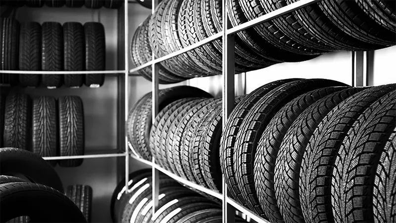 Tires for sale on shelves