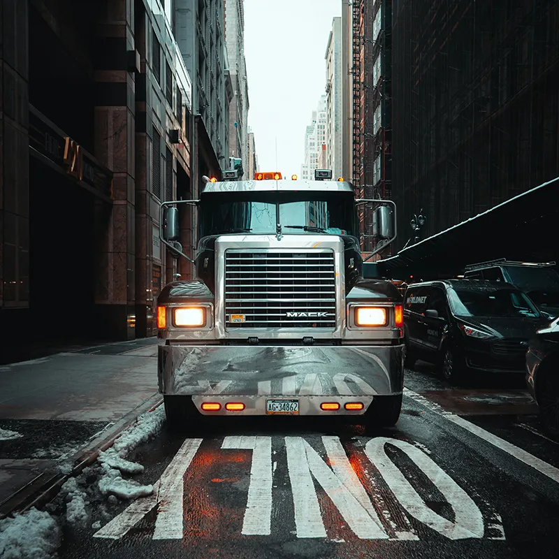 Truck in narrow roadway