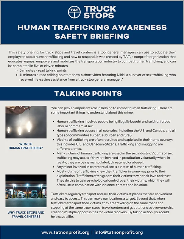 Truck stop safety briefing