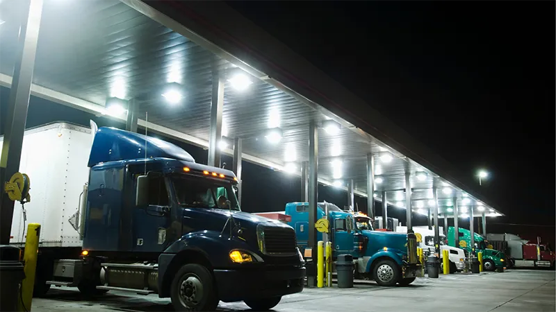 Trucks parked at a truck stop