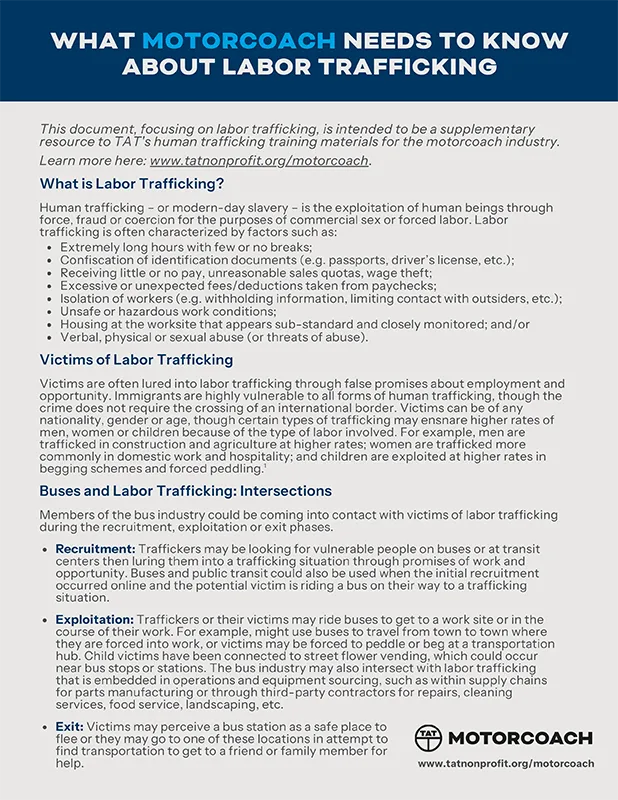 What Motorcoach Needs to Know About Labor Trafficking